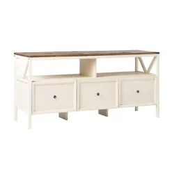Kirklands Home Brown and Whitewashed Wood 3-Drawer Media Cabinet