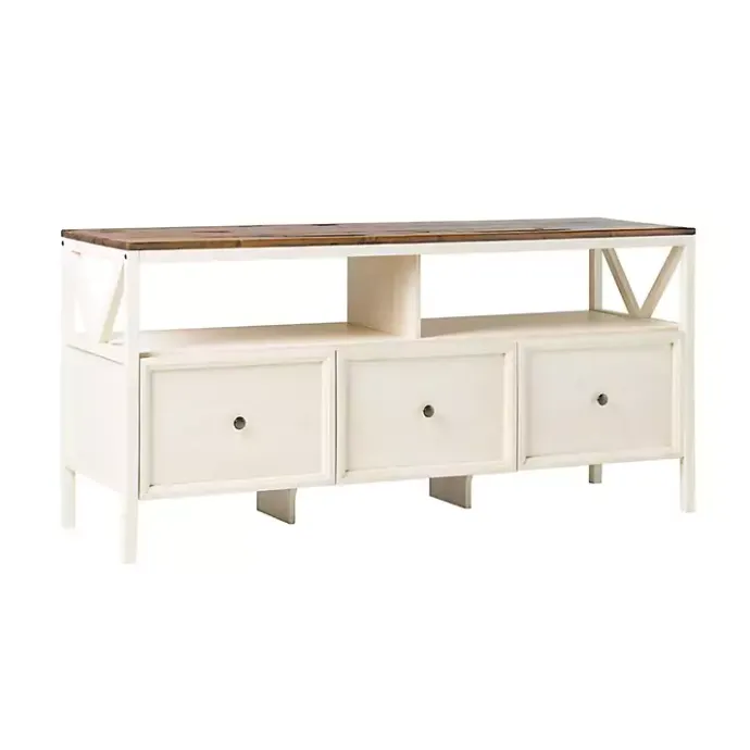Kirklands Home Brown and Whitewashed Wood 3-Drawer Media Cabinet