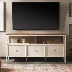 Kirklands Home Brown and Whitewashed Wood 3-Drawer Media Cabinet
