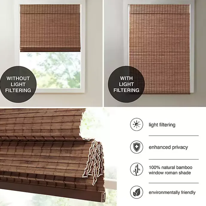 Sale Kirklands Home Bamboo Light Filtering Roman Shade, 29 in. Brown