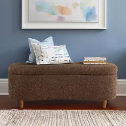Kirklands Home Boucle Flip-Top Storage Bench Brown