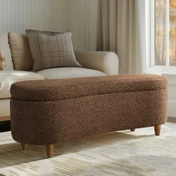 Kirklands Home Boucle Flip-Top Storage Bench Brown