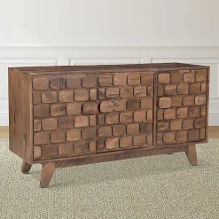 Kirklands Home Brown Carved Wood Woven 3-Door Sideboard