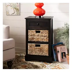 New Kirklands Home Cora Accent Table with Woven Storage Baskets Brown