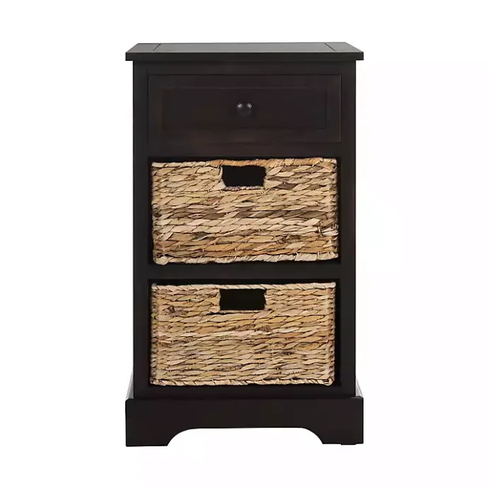 New Kirklands Home Cora Accent Table with Woven Storage Baskets Brown