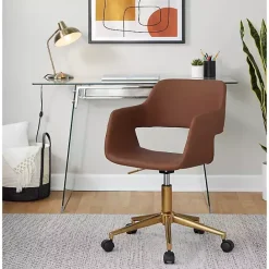 Best Kirklands Home Faux Leather & Gold Marshall Office Chair Brown