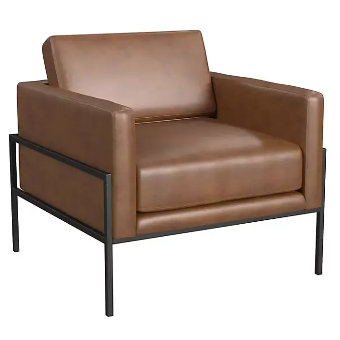 Best Kirklands Home Faux Leather Black Metal Accent Chair Brown