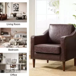 Discount Kirklands Home Faux Leather Bonita Accent Chair Brown