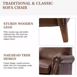 Online Kirklands Home Faux Leather Nailhead Taylor Armchair Brown