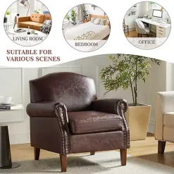 Online Kirklands Home Faux Leather Nailhead Taylor Armchair Brown