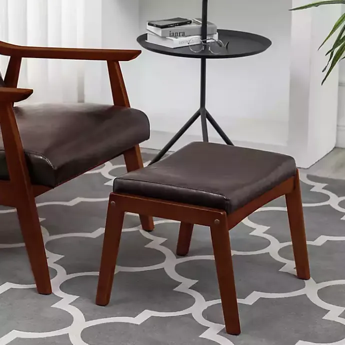 Discount Kirklands Home Faux Leather Natasha Ottoman Stool Brown