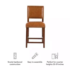 Sale Kirklands Home Brown Faux Leather Square Classic Counter Stool Tan