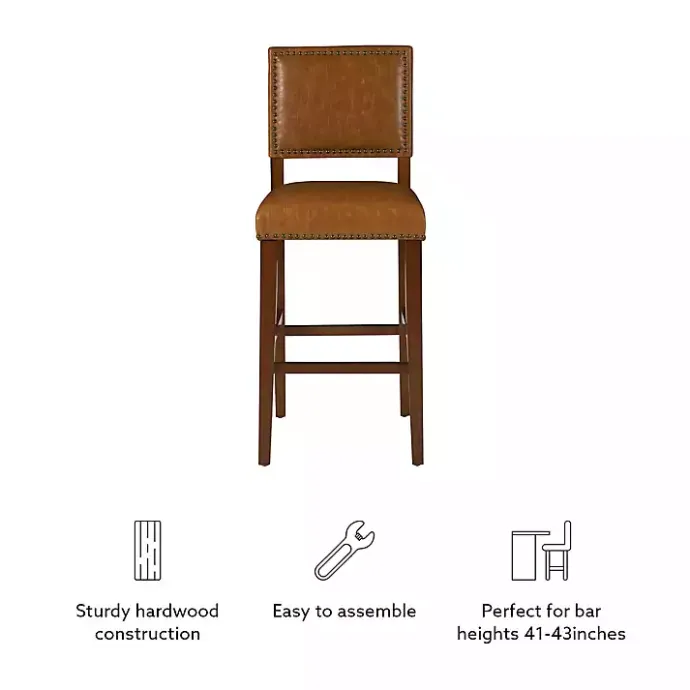 Sale Kirklands Home Brown Faux Leather Square Classic Bar Stool Tan
