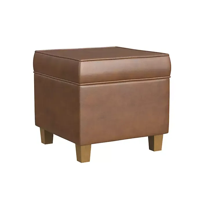 New Kirklands Home Faux Leather Square Storage Ottoman Brown