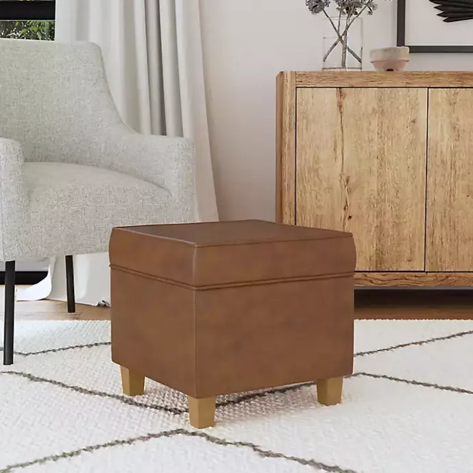 New Kirklands Home Faux Leather Square Storage Ottoman Brown