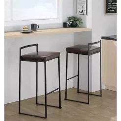 Best Kirklands Home Faux Leather Stackable Bar Stools, Set of 2 Brown