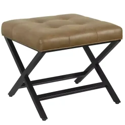 Online Kirklands Home Faux Leather Tufted X-Frame Bench Brown