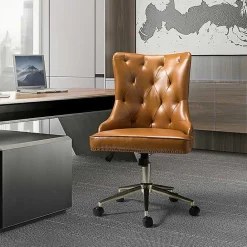 Best Kirklands Home Faux Leather Tufted Back Office Chair Brown