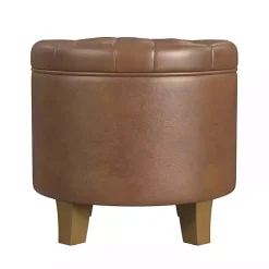 Online Kirklands Home Faux Leather Tufted Storage Ottoman Brown