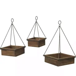 Outlet Kirklands Home Fir Wood Hanging Planter Boxes, Set of 3 Brown