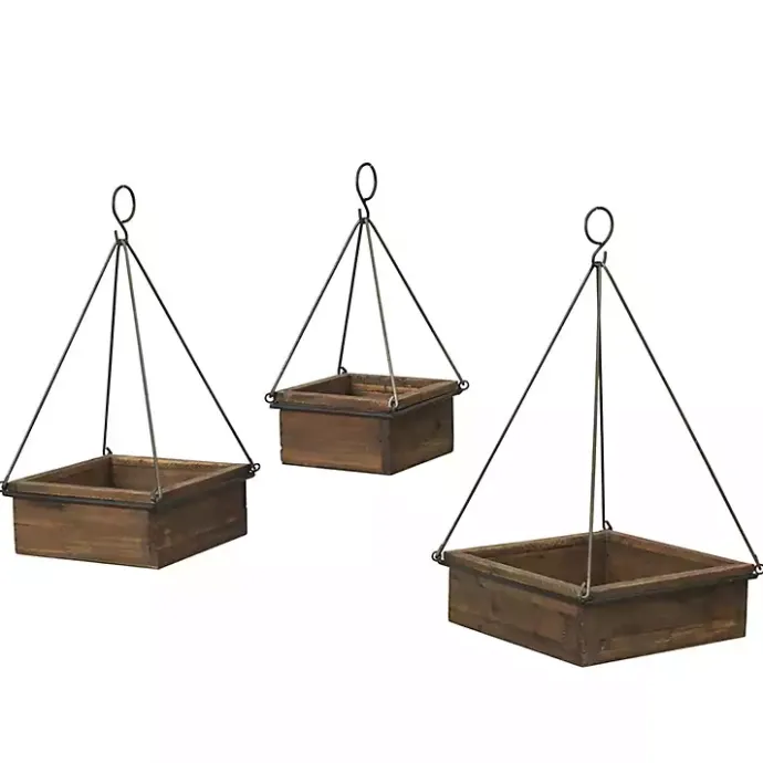 Outlet Kirklands Home Fir Wood Hanging Planter Boxes, Set of 3 Brown