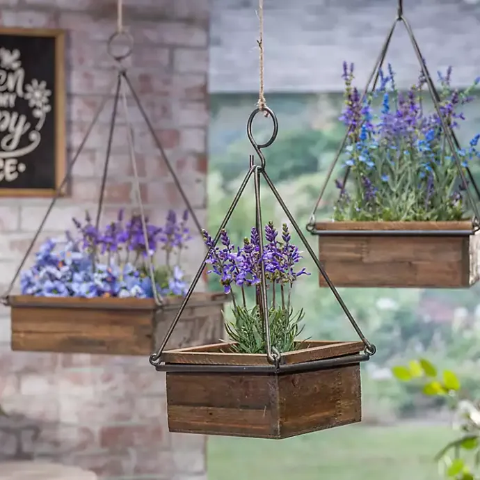 Outlet Kirklands Home Fir Wood Hanging Planter Boxes, Set of 3 Brown