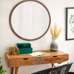 Discount Kirklands Home Brown Fir Wood Round Wall Mirror