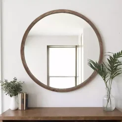 Discount Kirklands Home Brown Fir Wood Round Wall Mirror