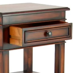 New Kirklands Home Fir Wood Tiered Side Table Brown