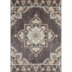 New Kirklands Home Brown Floral Medallion Outdoor Area Rug, 5x7