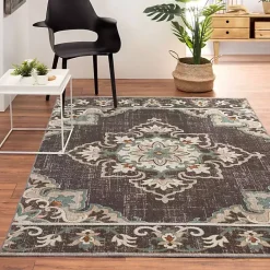 New Kirklands Home Brown Floral Medallion Outdoor Area Rug, 5x7