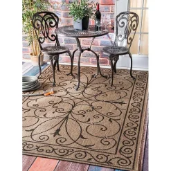 Kirklands Home Kathleen Scroll Outdoor Area Rug, 5x7 Brown