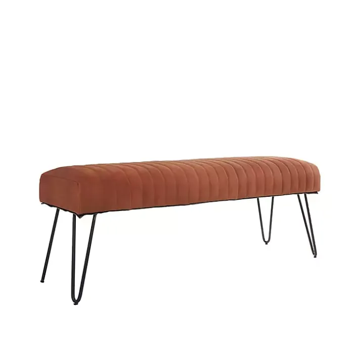 Kirklands Home Leather Tufted Panel Bench Brown