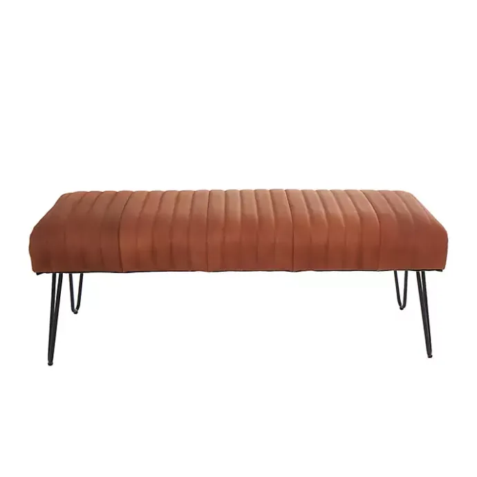 Kirklands Home Leather Tufted Panel Bench Brown
