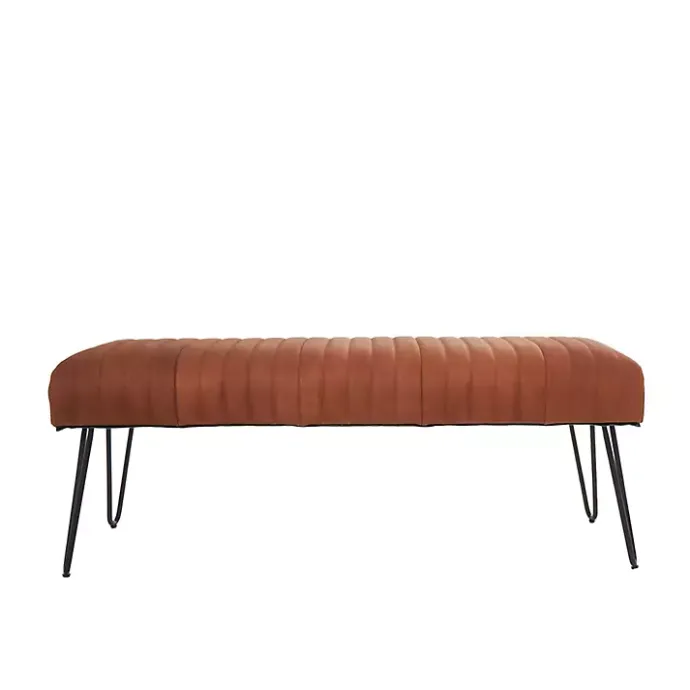 Kirklands Home Leather Tufted Panel Bench Brown