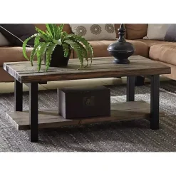 Online Kirklands Home Pine Wood and Metal Coffee Table Brown