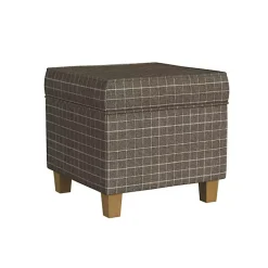 Discount Kirklands Home Plaid Upholstered Square Storage Ottoman Brown