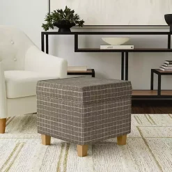 Discount Kirklands Home Plaid Upholstered Square Storage Ottoman Brown