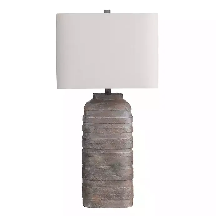 New Kirklands Home Brown Textured Rectangle Shade Table Lamp Ivory