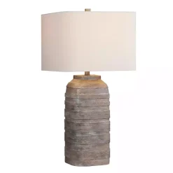 New Kirklands Home Brown Textured Rectangle Shade Table Lamp Ivory
