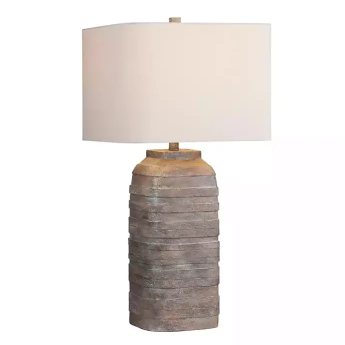 New Kirklands Home Brown Textured Rectangle Shade Table Lamp Ivory