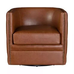 Online Kirklands Home Tufted Faux Leather Barrel Swivel Chair Brown