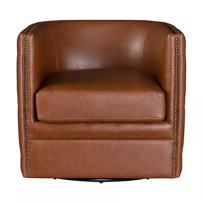 Online Kirklands Home Tufted Faux Leather Barrel Swivel Chair Brown