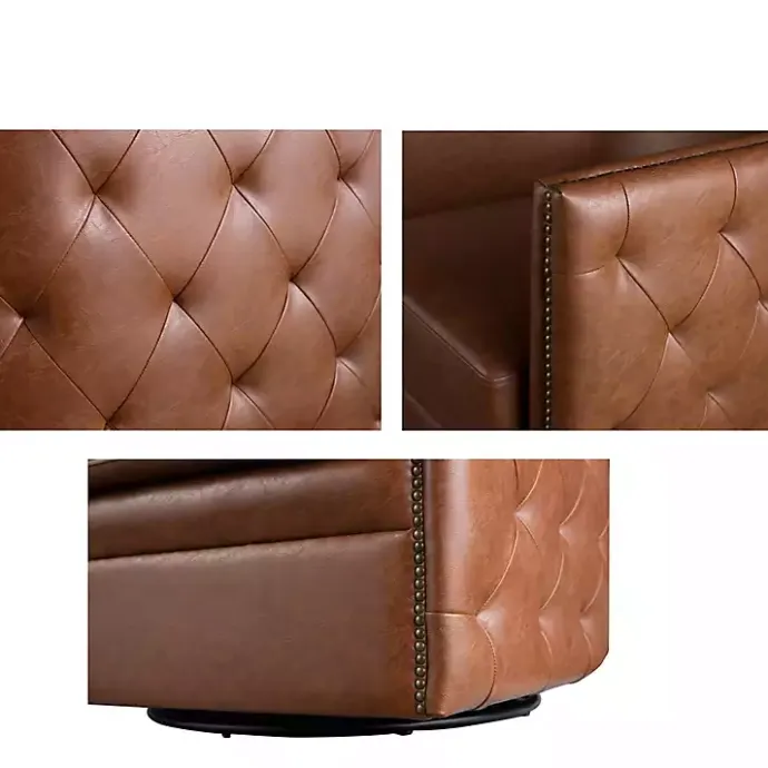 Online Kirklands Home Tufted Faux Leather Barrel Swivel Chair Brown