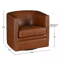 Online Kirklands Home Tufted Faux Leather Barrel Swivel Chair Brown