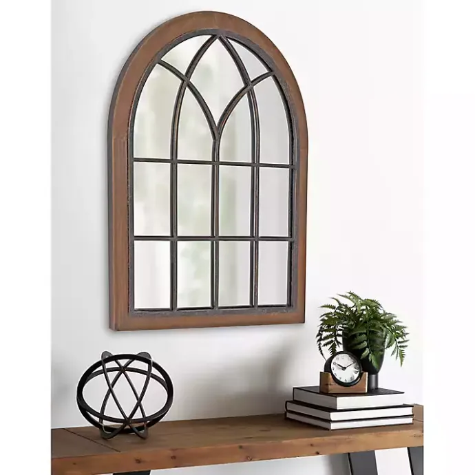 New Kirklands Home Windowpane Arch Nala Mirror Brown