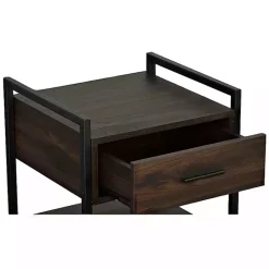 Kirklands Home Wood & Black Metal Frame Nightstand Brown
