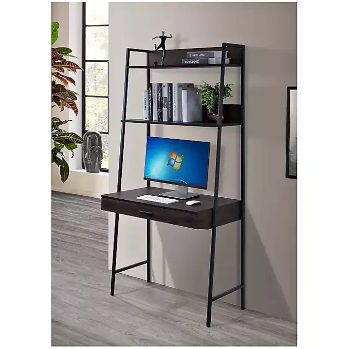 Discount Kirklands Home Wood & Black Metal 2-Shelf Desk Brown