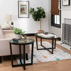 New Kirklands Home Wood & Glass Top 3-pc. Table Set Brown