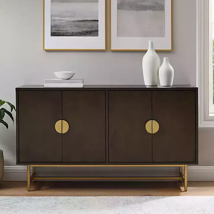 Kirklands Home Wood & Gold Metal Sideboard Brown